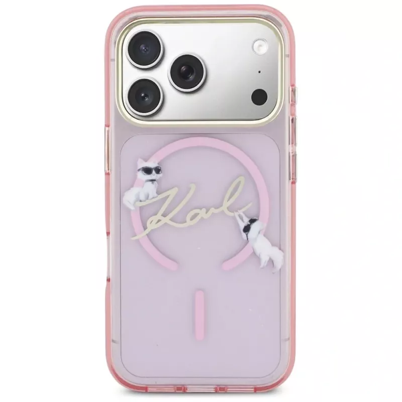 Karl Lagerfeld IML Choupettes KarlScript Logo MagSafe Case für Apple iPhone 17 Pro, Pink