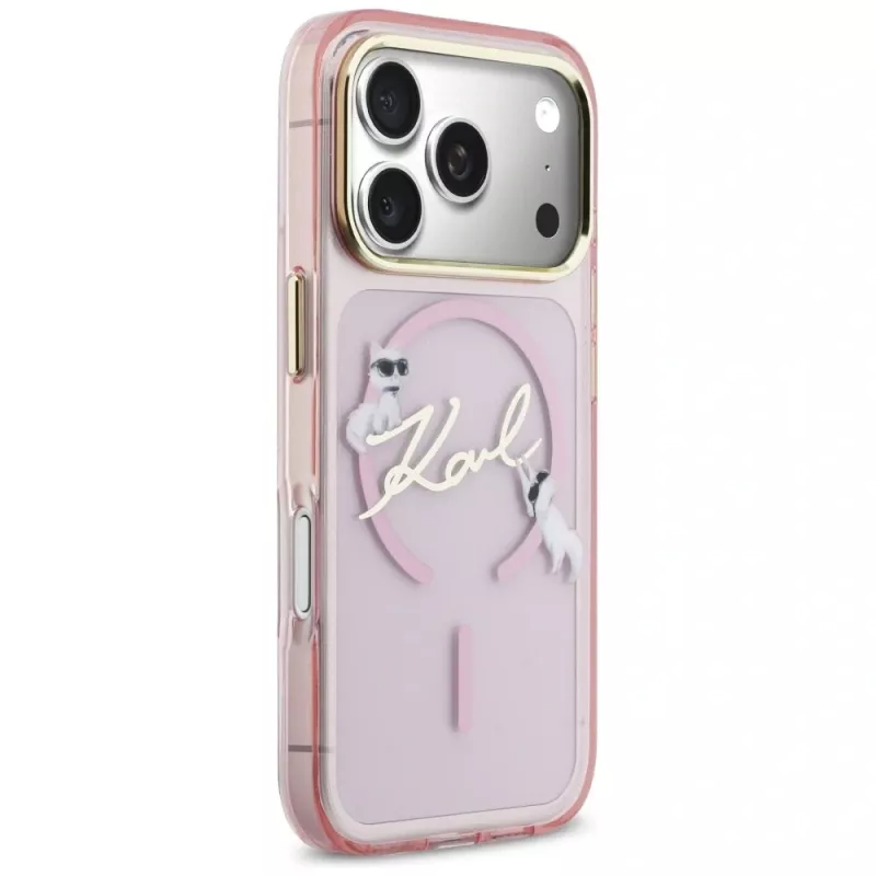 Karl Lagerfeld IML Choupettes KarlScript Logo MagSafe Case für Apple iPhone 17 Pro, Pink
