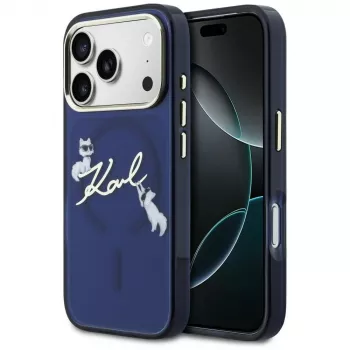 Karl Lagerfeld IML Choupettes KarlScript Logo MagSafe Case für iPhone 17 Pro, Blau