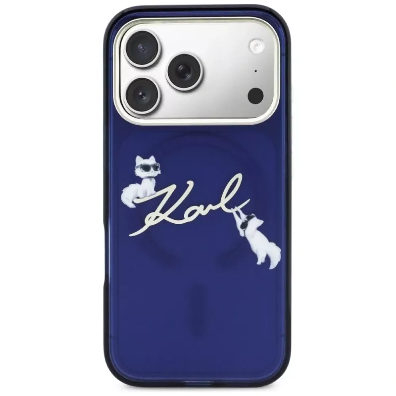 Karl Lagerfeld IML Choupettes KarlScript Logo MagSafe Case für iPhone 17 Pro, Blau