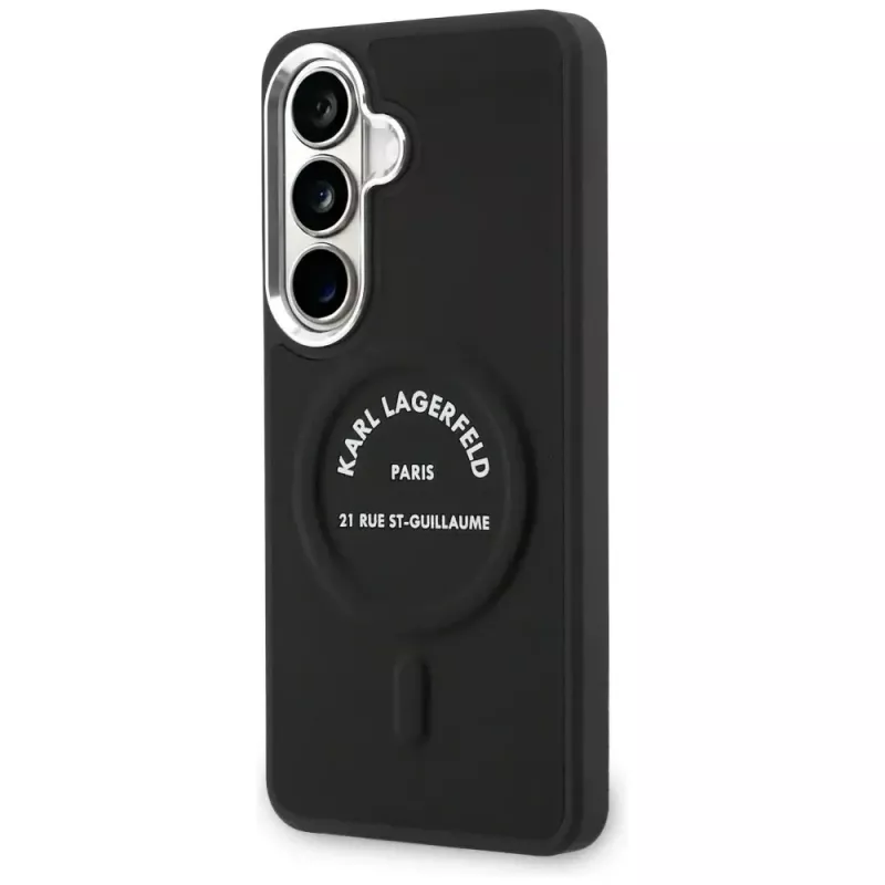 KARL LAGERFELD Embossed Ring Stand MagSafe Case für Samsung Galaxy S26, Schwarz