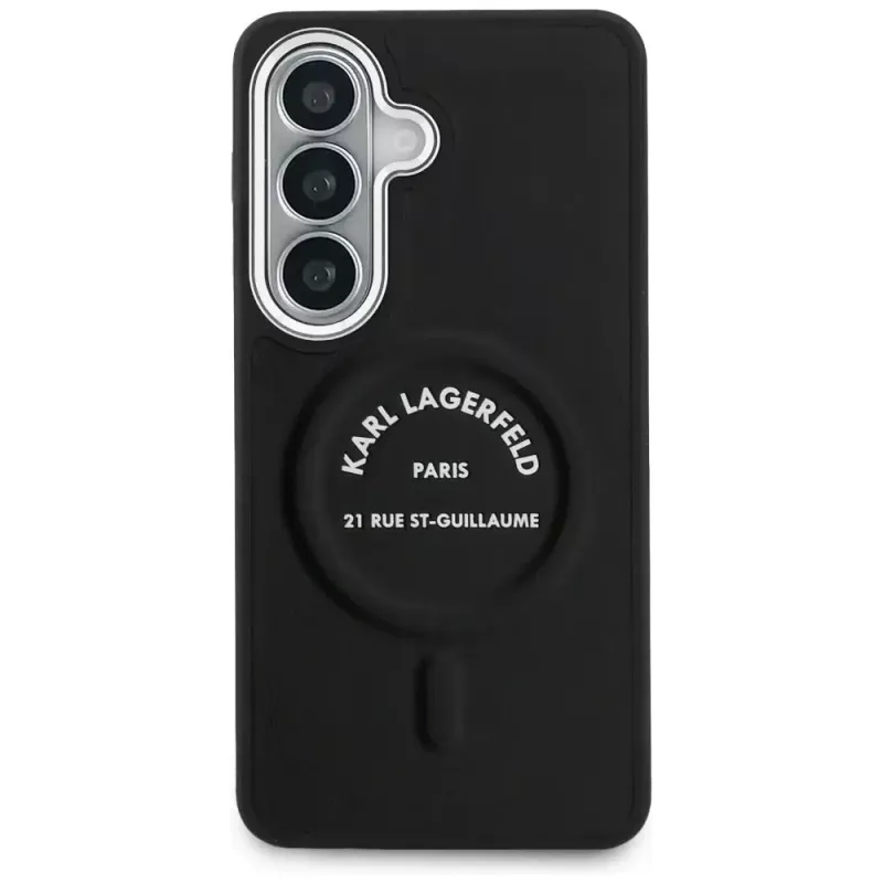 KARL LAGERFELD Embossed Ring Stand MagSafe Case für Samsung Galaxy S26, Schwarz