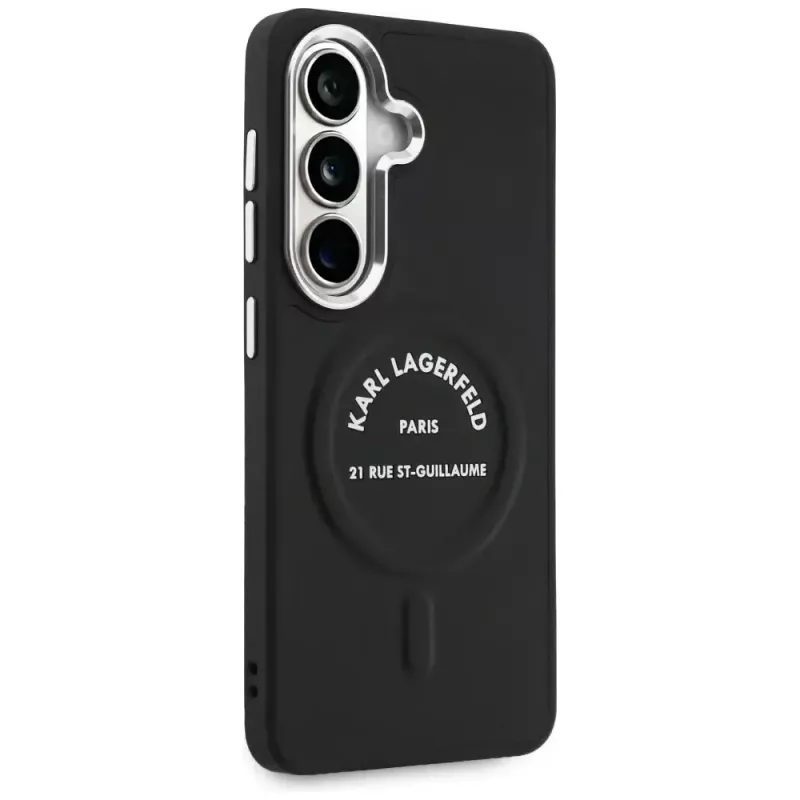 KARL LAGERFELD Embossed Ring Stand MagSafe Case für Samsung Galaxy S26, Schwarz
