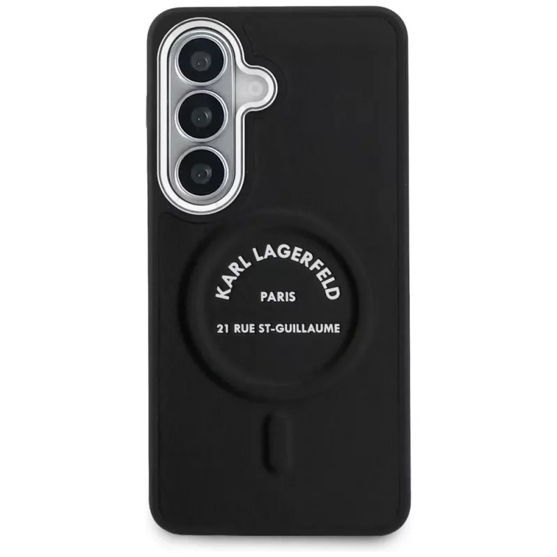 Karl Lagerfeld Embossed Ring RSG Logo MagSafe Case für Samsung Galaxy S26+ Schwarz