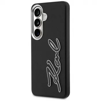KARL LAGERFELD Grained Signature Metal Resin Logo Case für Samsung Galaxy S26, Schwarz