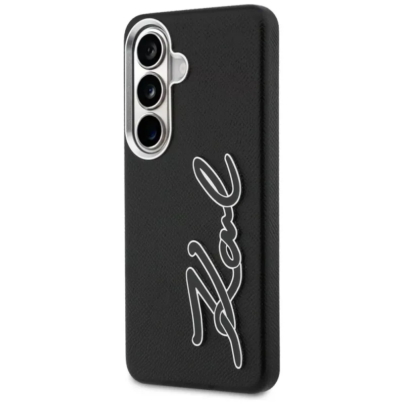 KARL LAGERFELD Grained Signature Metal Resin Logo Case für Samsung Galaxy S26, Schwarz