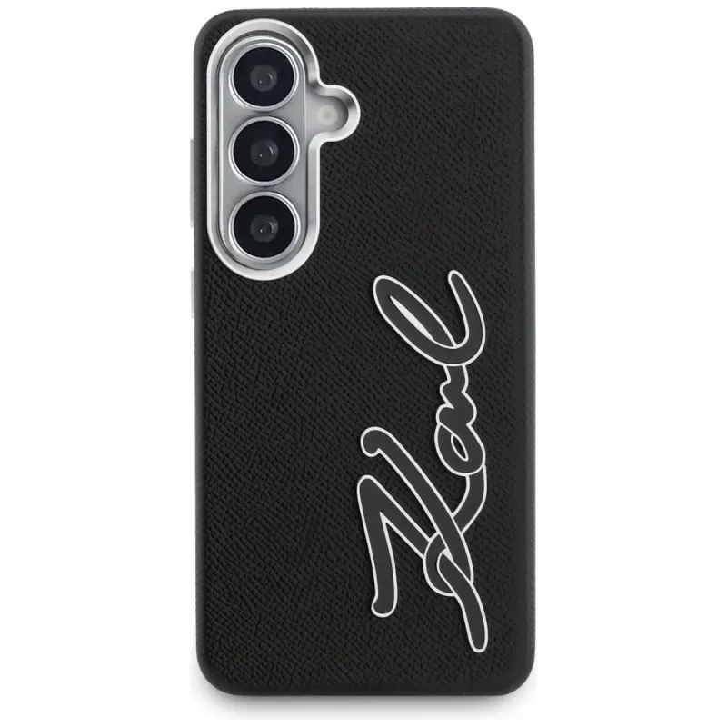 KARL LAGERFELD Grained Signature Metal Resin Logo Case für Samsung Galaxy S26, Schwarz