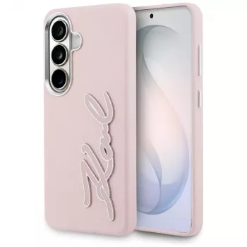 Karl Lagerfeld Grained Signature Metal Resin Logo Case für Samsung Galaxy S26 Pink