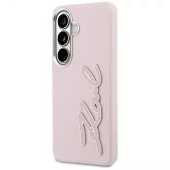 Karl Lagerfeld Grained Signature Metal Resin Logo Case für Samsung Galaxy S26 Pink