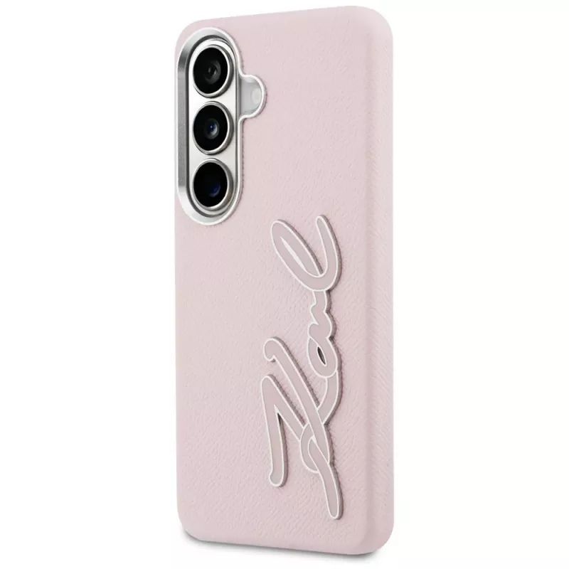 Karl Lagerfeld Grained Signature Metal Resin Logo Case für Samsung Galaxy S26 Pink