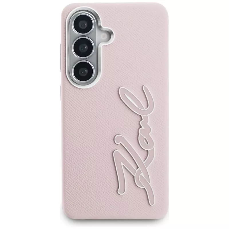 Karl Lagerfeld Grained Signature Metal Resin Logo Case für Samsung Galaxy S26 Pink