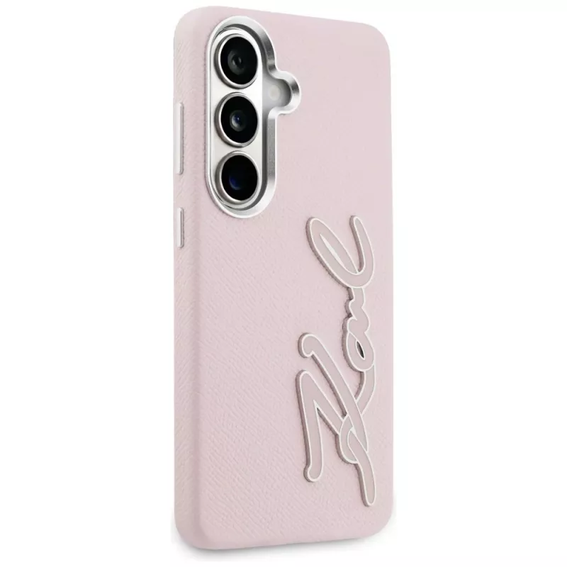 Karl Lagerfeld Grained Signature Metal Resin Logo Case für Samsung Galaxy S26 Pink