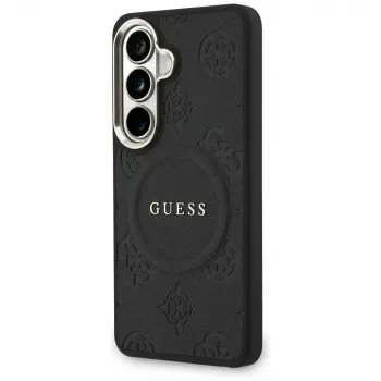 Guess Saffiano Peony Embossed Ring MagSafe Case für Samsung Galaxy S26 Schwarz