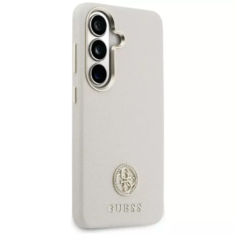 Guess Rhinestone Round Logo MagSafe Case für Samsung Galaxy S26 Beige