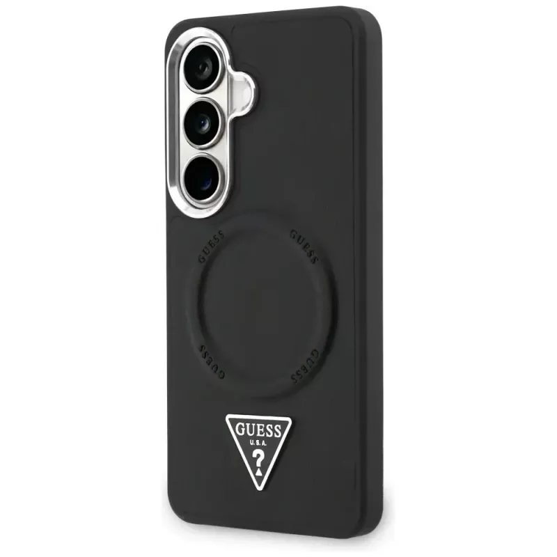 Guess Embossed Ring Triangle Logo MagSafe Case für Samsung Galaxy S26 Schwarz