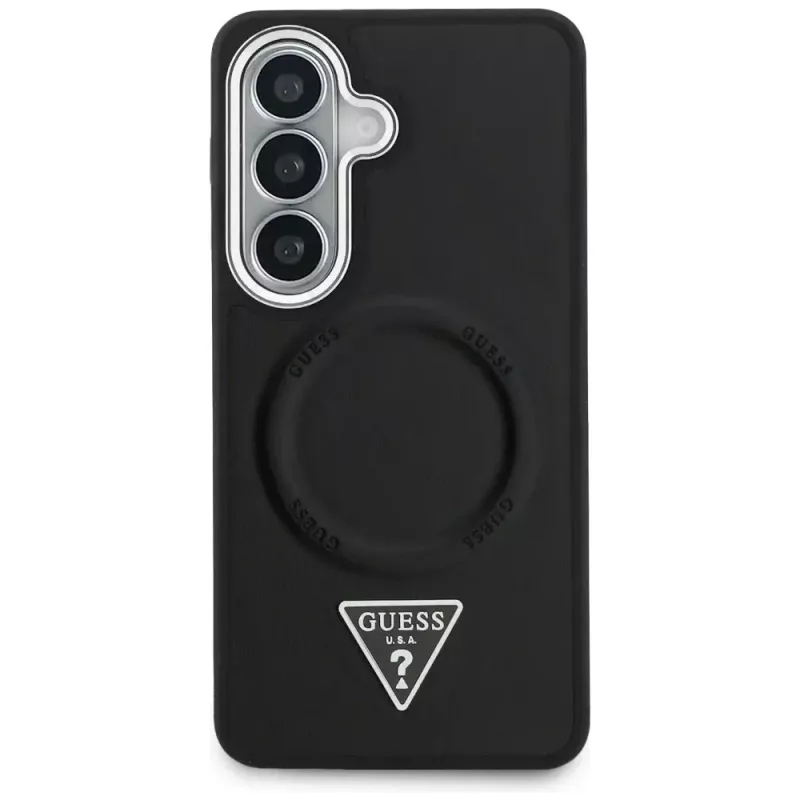 Guess Embossed Ring Triangle Logo MagSafe Case für Samsung Galaxy S26 Schwarz