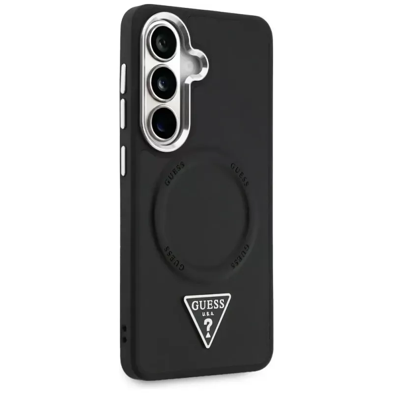 Guess Embossed Ring Triangle Logo MagSafe Case für Samsung Galaxy S26 Schwarz