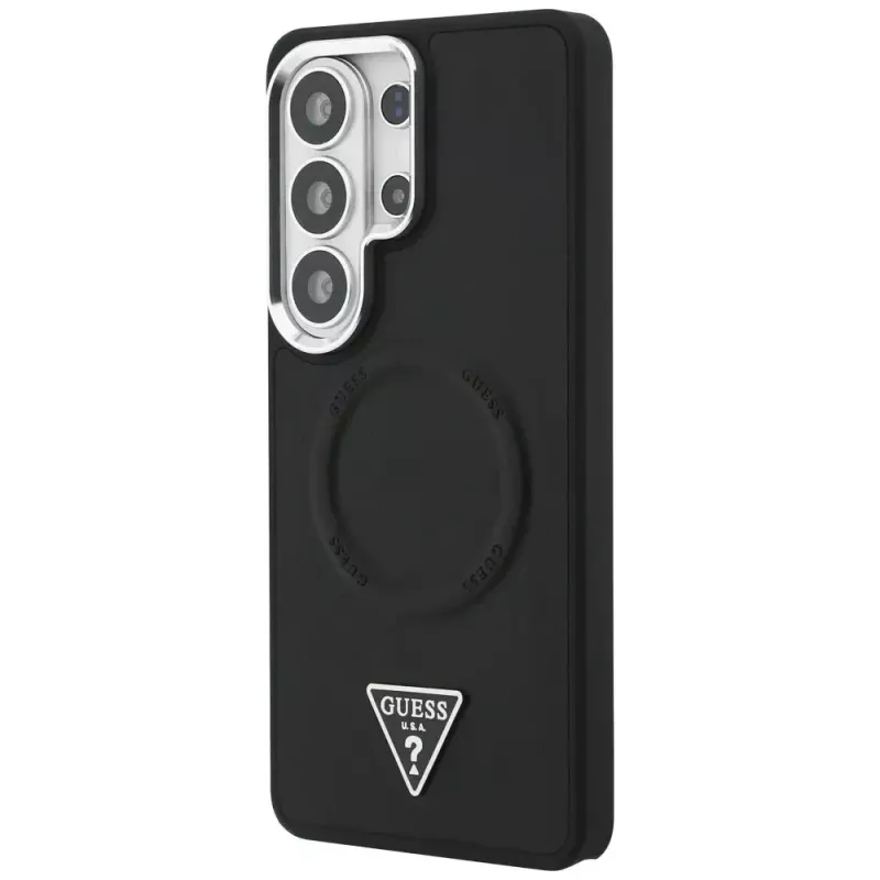 Guess Embossed Ring Triangle Logo MagSafe Case für Samsung Galaxy S26 Ultra Schwarz