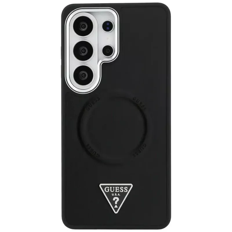 Guess Embossed Ring Triangle Logo MagSafe Case für Samsung Galaxy S26 Ultra Schwarz