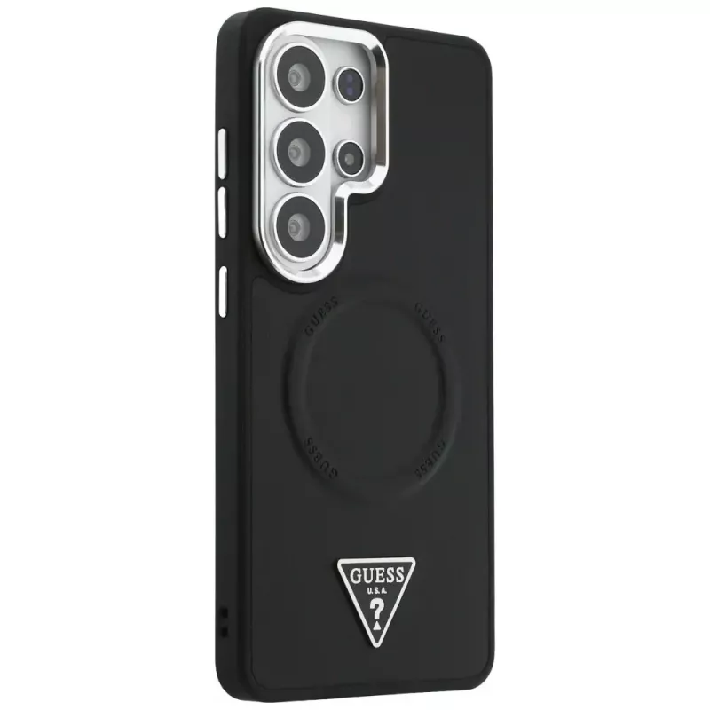 Guess Embossed Ring Triangle Logo MagSafe Case für Samsung Galaxy S26 Ultra Schwarz
