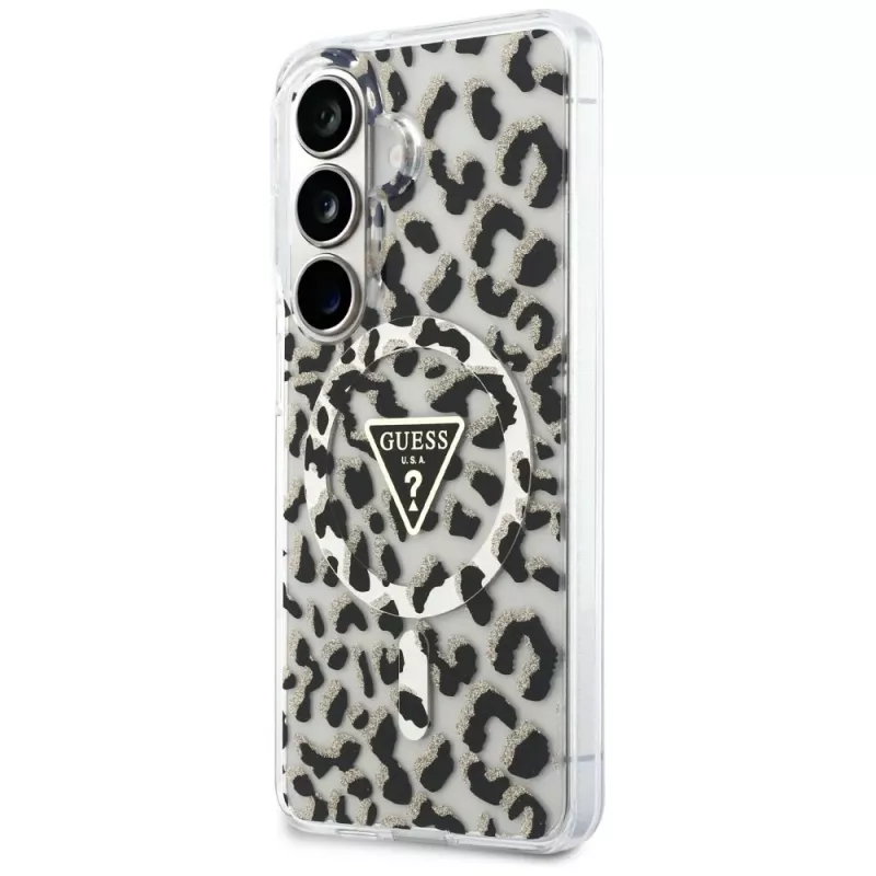 Guess IML Leopard Print Triangle MagSafe Case für Samsung Galaxy S26, Schwarz
