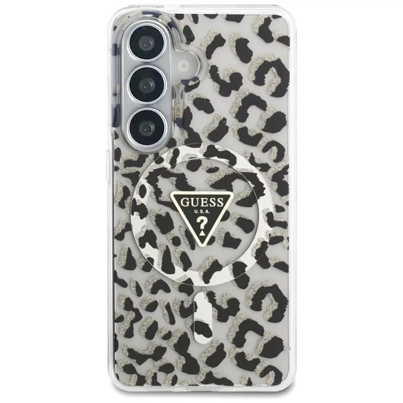 Guess IML Leopard Print Triangle MagSafe Case für Samsung Galaxy S26, Schwarz