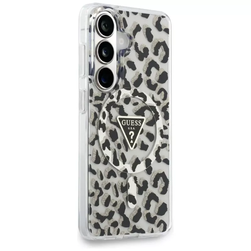 Guess IML Leopard Print Triangle MagSafe Case für Samsung Galaxy S26, Schwarz