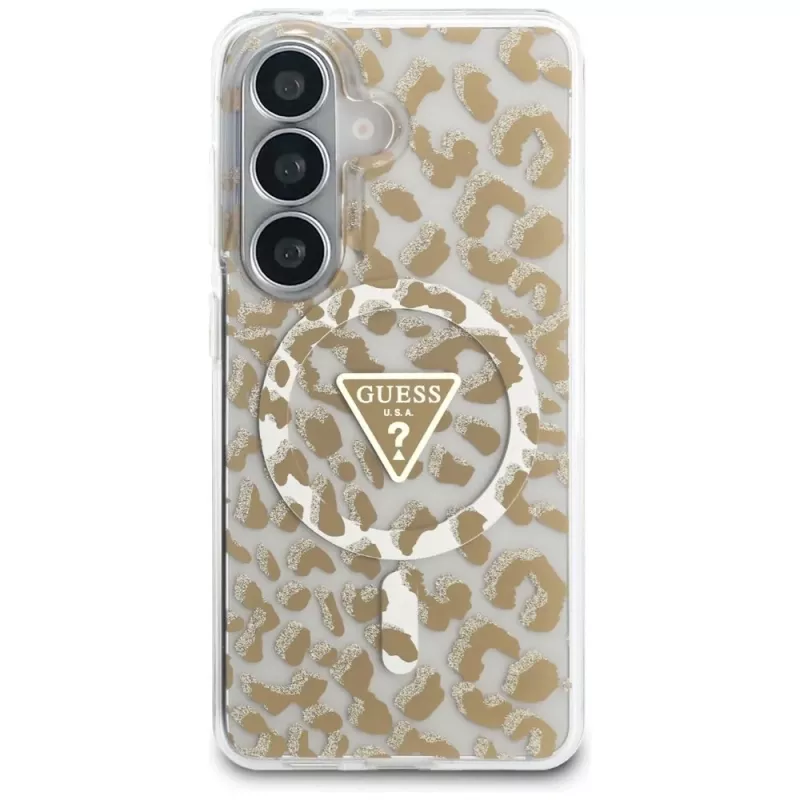 Guess IML Leopard Print Triangle MagSafe Case für Samsung Galaxy S26 (Braun)
