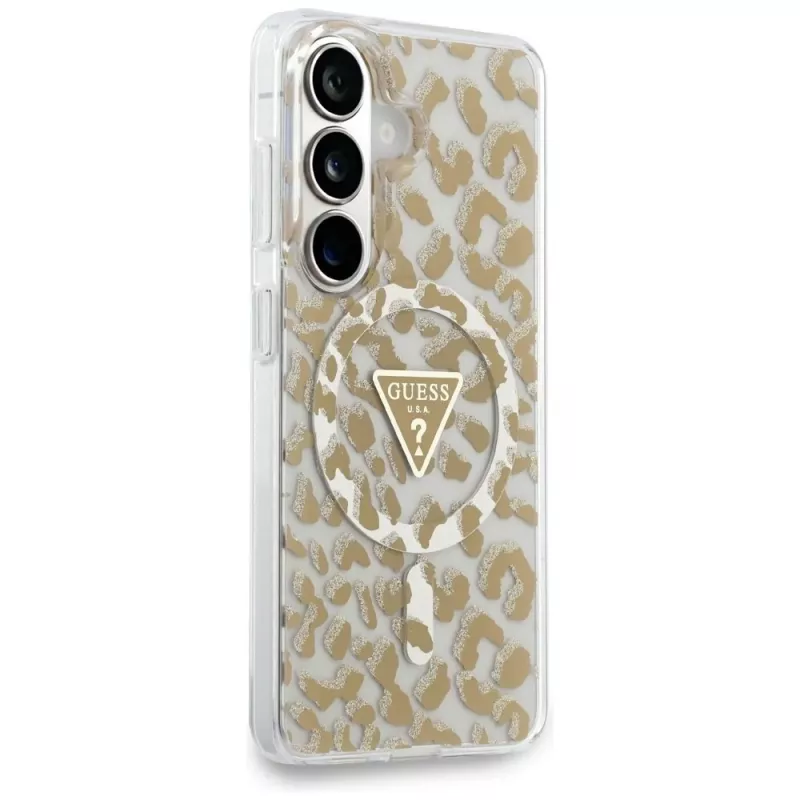 Guess IML Leopard Print Triangle MagSafe Case für Samsung Galaxy S26 (Braun)