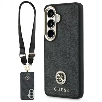 Guess 4G Big Rhinestone Triangle Strap MagSafe Phone Case Set für Samsung Galaxy S26 - Schwarz