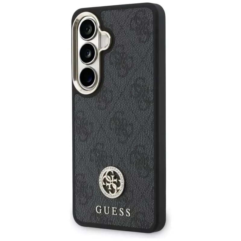 Guess 4G Big Rhinestone Triangle Strap MagSafe Phone Case Set für Samsung Galaxy S26 - Schwarz