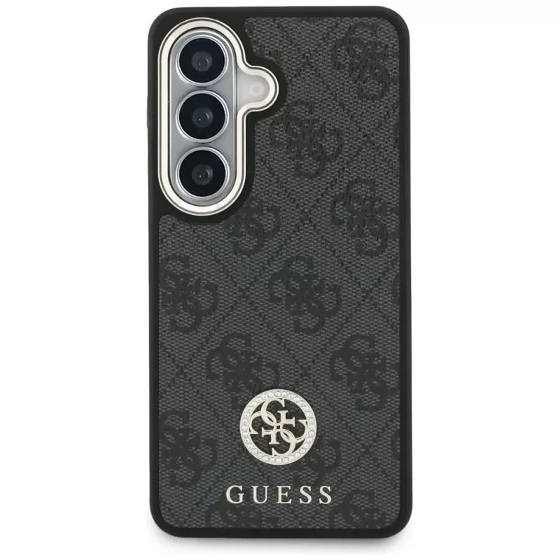 Guess 4G Big Rhinestone Triangle Strap MagSafe Phone Case Set für Samsung Galaxy S26 - Schwarz