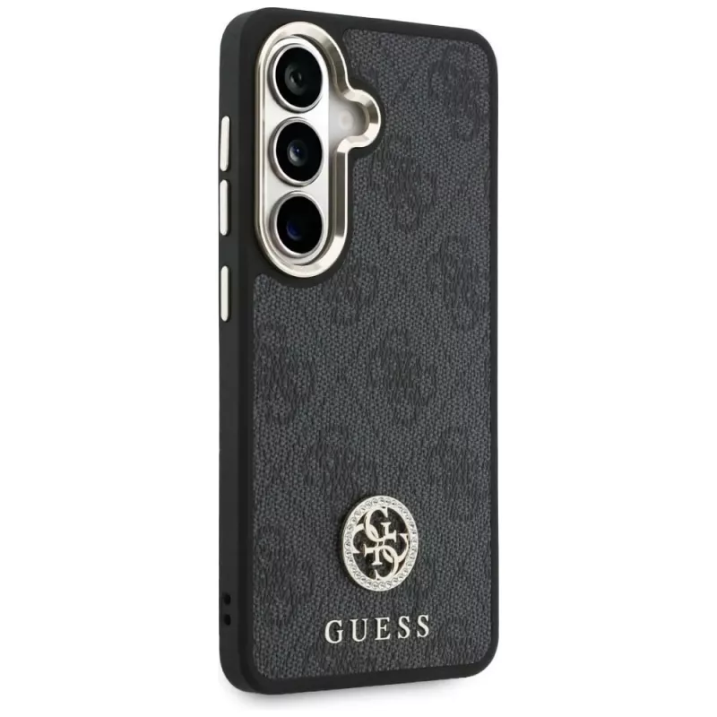 Guess 4G Big Rhinestone Triangle Strap MagSafe Phone Case Set für Samsung Galaxy S26 - Schwarz