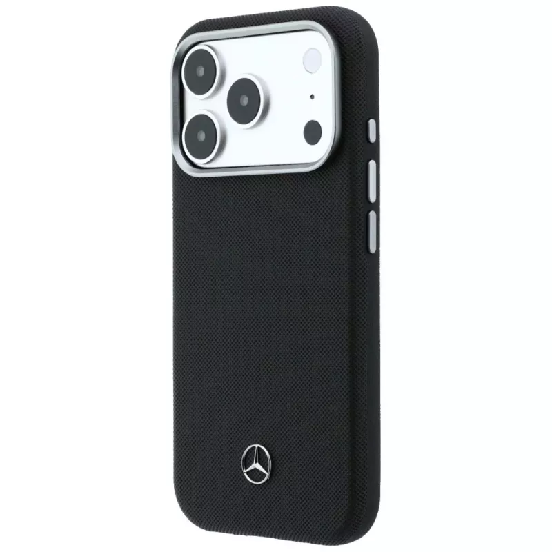 Mercedes Leather Semi Wrap Wood Effect MagSafe Case für iPhone 17 Pro Max Schwarz