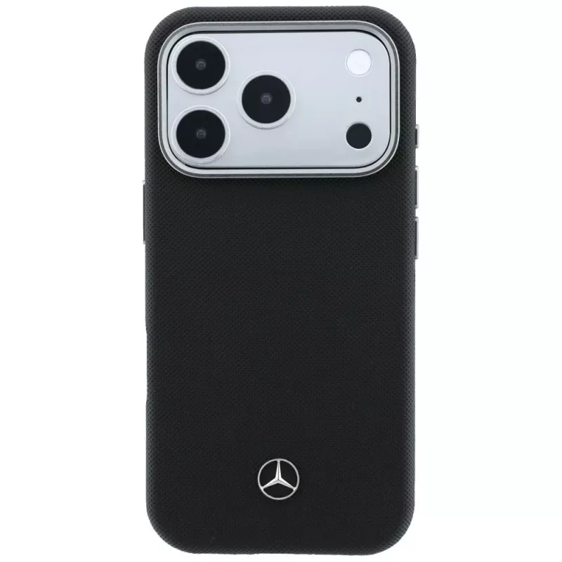 Mercedes Leather Semi Wrap Wood Effect MagSafe Case für iPhone 17 Pro Max Schwarz