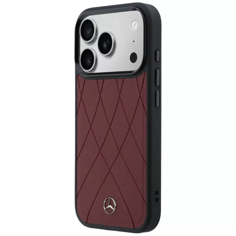 Mercedes Lederetui mit gekreuzten Linien MagSafe für iPhone 17 Pro Max Rot