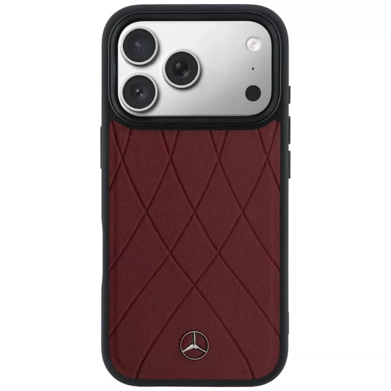 Mercedes Lederetui mit gekreuzten Linien MagSafe für iPhone 17 Pro Max Rot