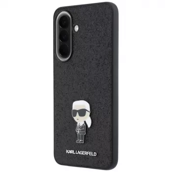 Karl Lagerfeld Fixed Glitter Ikonik Logo Metal Pin Case für Samsung Galaxy A37 5G Schwarz