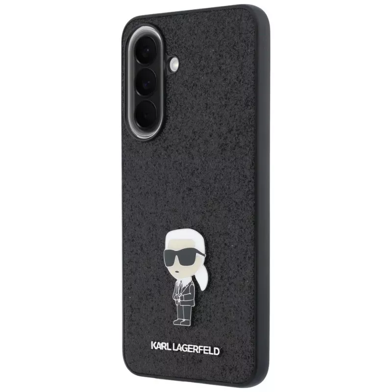 Karl Lagerfeld Fixed Glitter Ikonik Logo Metal Pin Case für Samsung Galaxy A37 5G Schwarz