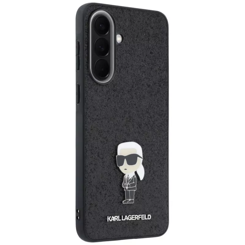 Karl Lagerfeld Fixed Glitter Ikonik Logo Metal Pin Case für Samsung Galaxy A37 5G Schwarz