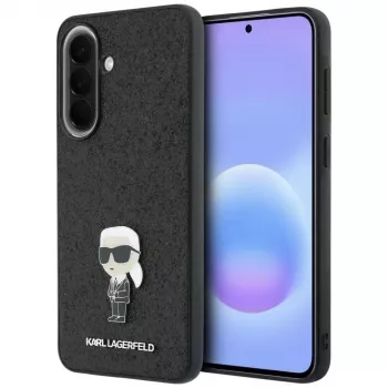 Karl Lagerfeld Fixed Glitter Ikonik Logo Metal Pin Back Cover für Samsung Galaxy A57 5G, Schwarz