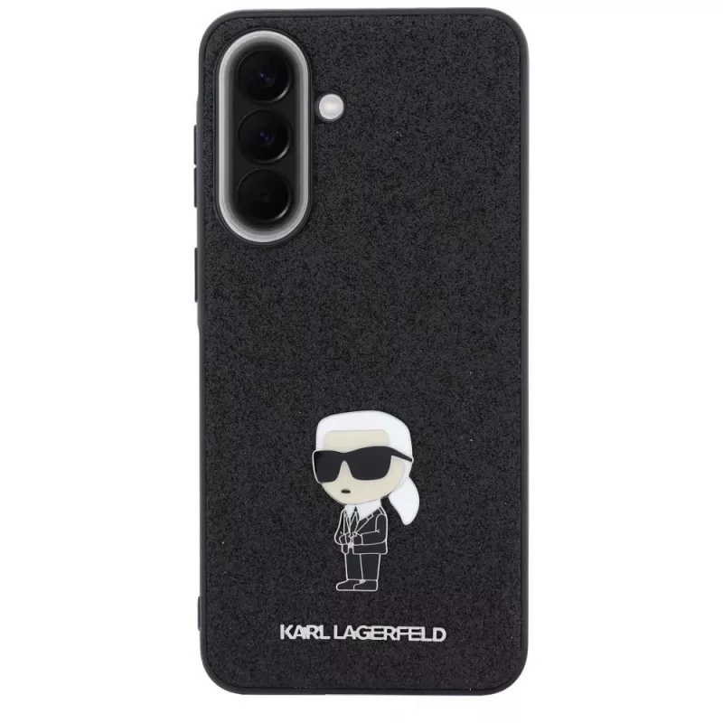 Karl Lagerfeld Fixed Glitter Ikonik Logo Metal Pin Back Cover für Samsung Galaxy A57 5G, Schwarz