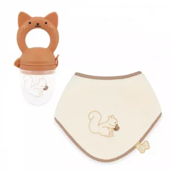 Kaloo Baby Geschenkset Fruchtbeißring + Lätzchen Grignoti das Eichhörnchen