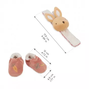 Kaloo 2-in-1 Geschenkset Hase (Rassel + Booties) Petites Chansons Kollektion