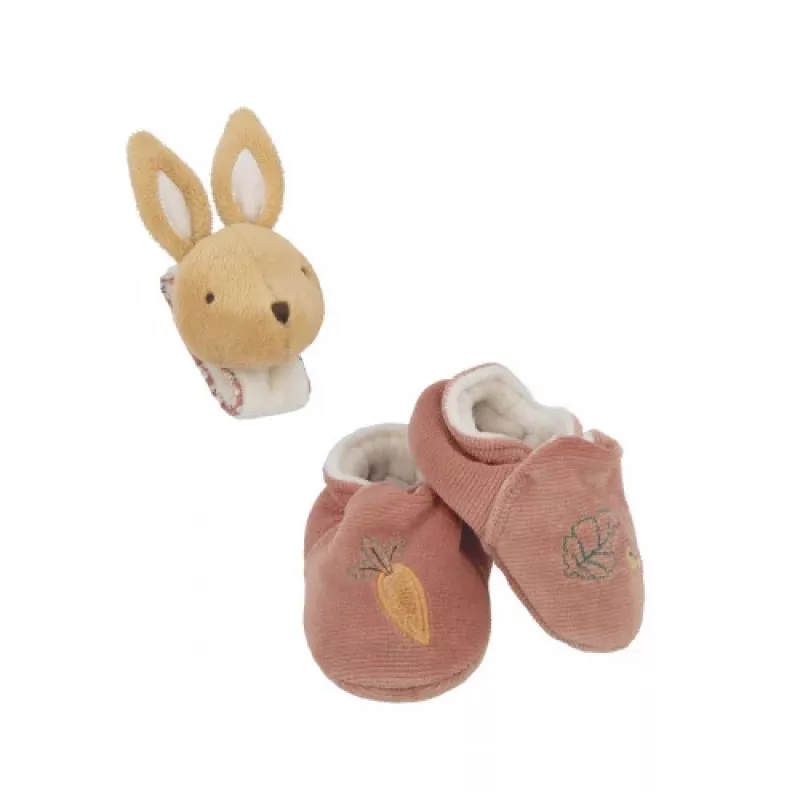 Kaloo 2-in-1 Geschenkset Hase (Rassel + Booties) Petites Chansons Kollektion