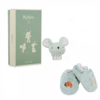 Kaloo 2-in-1 Geschenkset Maus (Rassel + Booties) Petites Chansons Kollektion