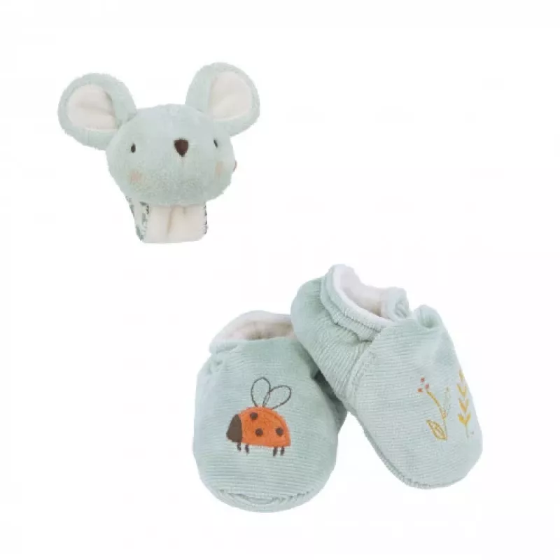 Kaloo 2-in-1 Geschenkset Maus (Rassel + Booties) Petites Chansons Kollektion