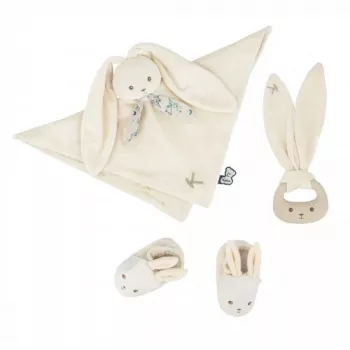 Kaloo 3-in-1 Geschenkset Hase (Kuscheltuch + Beißring + Stiefeletten) Creme Lapinoo Kollektion