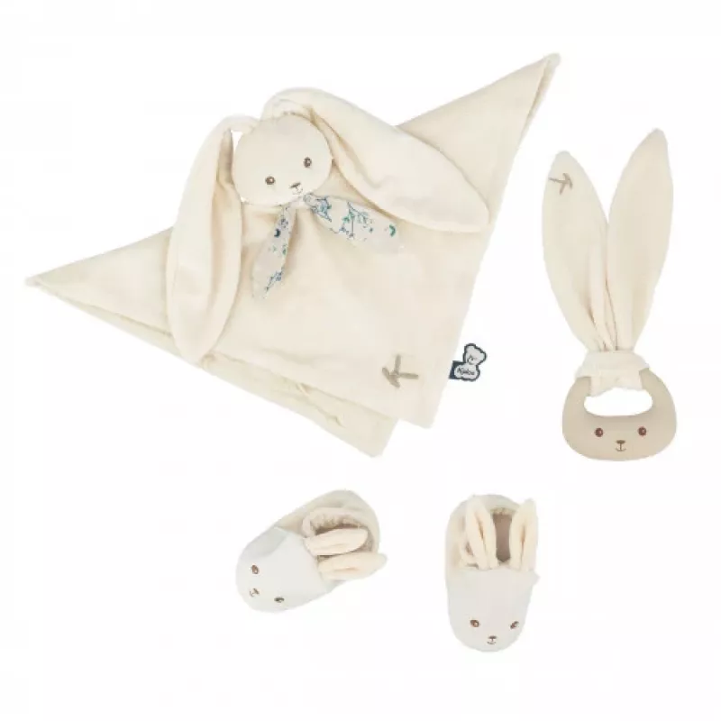 Kaloo 3-in-1 Geschenkset Hase (Kuscheltuch + Beißring + Stiefeletten) Creme Lapinoo Kollektion