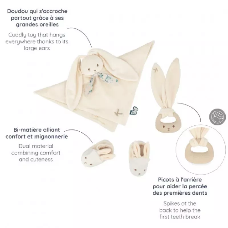 Kaloo 3-in-1 Geschenkset Hase (Kuscheltuch + Beißring + Stiefeletten) Creme Lapinoo Kollektion